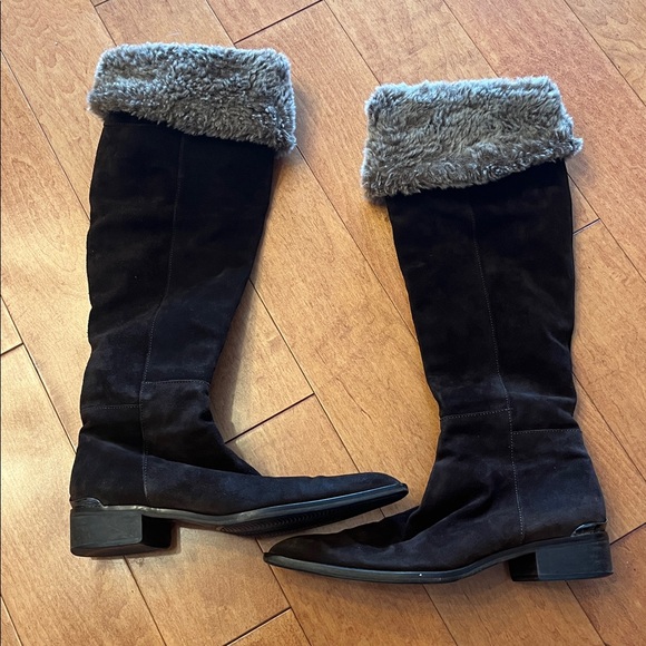 Brown suede Aquatilia over the knee boots with faux fur - Picture 12 of 14